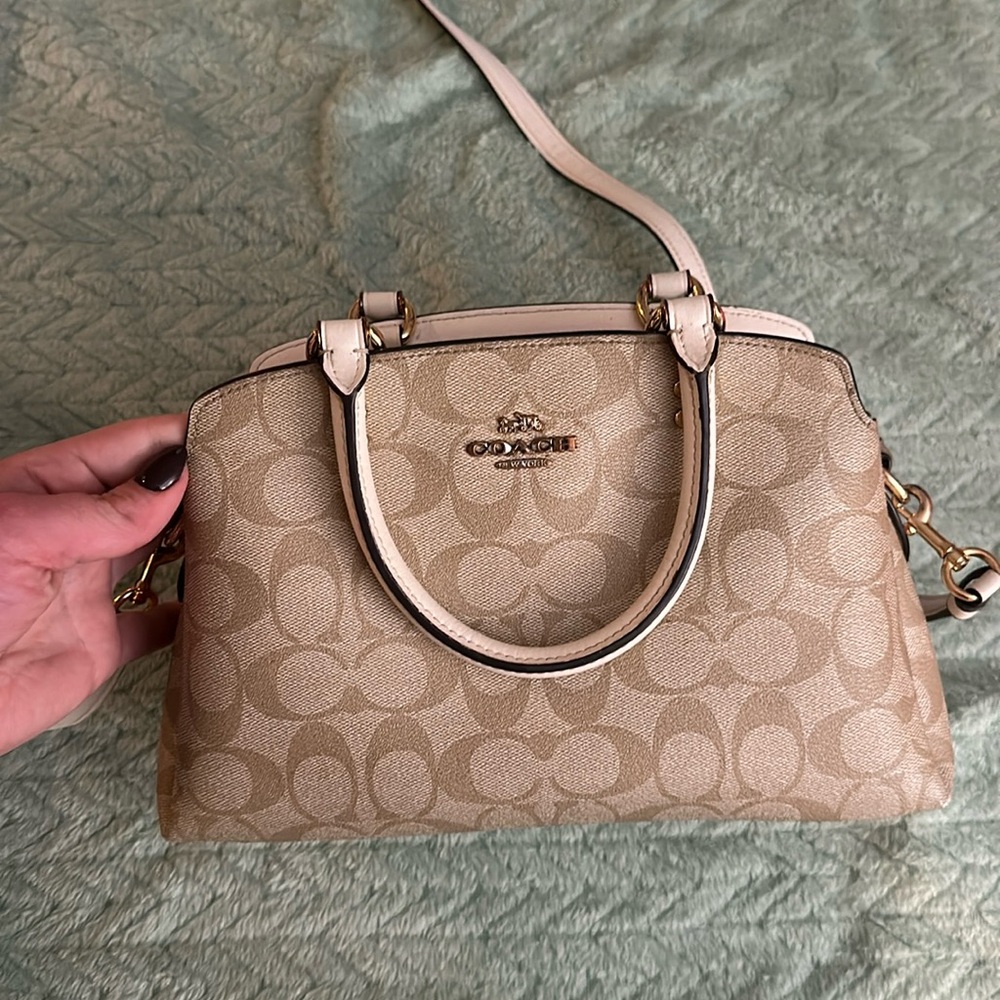 Coach signature canvas white/tan mini Darcie carry all crossbody